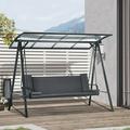 Outsunny 3-seat Patio Swing Chair Hammock Bed w/ Mesh Seats and Cushions Gray