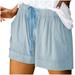 Women Casual Shorts Plain Elastic Waist Drawstring Shorts Pockets Summer Beach Shorts Lightweight Short Lounge Pants Comfy Shorts Summer Short Pants with Pockets Light Blue8 XXXL