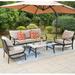 MF Studio 5-Seat Patio Conversation Set Metal Outdoor Furniture Sofa Set for 5 Person Beige