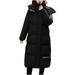 YFPWM Sport Coats for Women Office Jacket Spring Fashion Slim Fit Coat Winter Korean Thickened Fashion Knee Length Hooded Cotton Coat Black XL