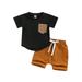 Genuiskids Toddler Baby Boy Clothes 6M 12M 18M 2T 3T Infant 2Pcs Summer Outfits Short Sleeve Striped Pocket T Shirts Tops Solid Elastic Waist Shorts Set
