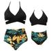 GYRATEDREAM Daughter Mommy Matching Two Pieces Bikini Set Tie Low Bathing Suit Floral Halter Swimsuit