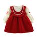 Toddler Girls Outfit Kids Child Baby Long Ruffled Bubble Sleeve Bowknot Blouse Top Patchwork Suspender Skirt Outfits Set 2Pcs Clothes