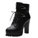 nsendm Snow Boots for Women Wide Width Motorcycle Cross-Strap Womens Boots High Short Boots Heel Womens Flat Boots 8 Shoes Black 8