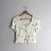 Free People Tops | Free People Xs Peasant Ruffle Crop Blouse Knit Top Floral Embroidered Beads | Color: Cream | Size: Xs