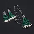 Ensemble de boucles d'oreilles pendentif perle blanche pour femme bijoux d'agate verte naturelle