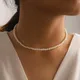 Collier ras du cou en Imitation de perles blanches pour femmes élégant grande chaîne de clavicule