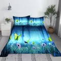 Ensemble de draps de lit imprimé papillon 3D drap plat bleu avec taie d'oreiller linge de lit
