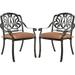 VIVIJASON 2-Piece Outdoor Bistro Dining Cushioned Chairs All-Weather Cast Aluminum Dining Chair Set Patio Bistro Chairs for Balcony Lawn Garden Backyard Antique Bronze