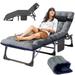 MOPHOTO Portable Folding Lounge Chair Outdoor Adjustable Adults Patio Chaise Lounges with Pillow Folding Camping Cot Patio Lounge Chairs with Cushion for Camping Pool Beach Patio