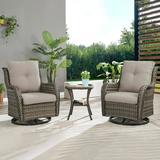 PARKWELL 3-Piece Outdoor Swivel Gliders with Side Table - Patio Wicker Bistro Furniture Set for Porch Deck Backyard - Gray Cushioned Swivel Rocking Chairs in Gray Wicker