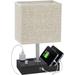 Bedside Table Lamp for Bedroom with Dual Fast USB Charging Ports Fully Dimmable Nightstand Lamps with 2 Phone Stands and 2 Charging Outlets Desk lamp with Fabric Shade for Living Room