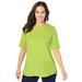 Plus Size Women's Stretch Cotton Cuff Tee by Jessica London in Dark Lime (Size 14/16) Short-Sleeve T-Shirt