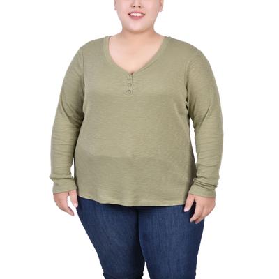 Long Sleeve Ribbed Henley Top