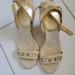 Coach Shoes | Coach Beige Chain Embellished Wedge Sandals Very Good Pre Owned Condition | Color: Cream | Size: 6.5