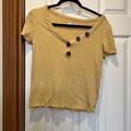 American Eagle Outfitters Tops | American Eagle Pontielle Knit V-Neck Lettuce Trim V Neck With Buttons | Color: Gold/Yellow | Size: M