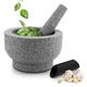 Flexzion Granite Mortar and Pestle Set, 4 Cup Large Mortar and Pestle Molcajete Bowl Stone Grinder Bowl Muddler and Bowl with Garlic Peeler and Non-Slip Mat for Guacamole, Herbs, Spices, Gray