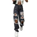 AMILIEe Ripped Denim Pants for Women High Waisted Baggy Boyfriend Jeans Straight Wide Leg Pants