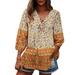 Qufokar Long Sleeve Shirts Tall Long Sleeve Compression Women Womens Casual Boho V Neck Top Loose Floral Print Long Sleeve Beach Shirt