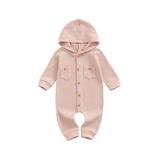 Peyakidsaa Newborn Baby Boy Girl Romper Hooded Outfit Clothes Waffle Cotton Button Jumpsuits