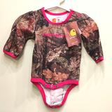 Carhartt One Pieces | Carhartt Baby Girls Long Sleeve Bodysuit Size 24m | Color: Green/Pink | Size: 0-3mb