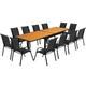 Idmarket - Salon de jardin poly extensible table 135/270 cm et 12 chaises bois et noir