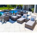 Sorrento 16-Piece Resin Wicker Outdoor Patio Furniture Combination Set in Gray w/ Loveseat Set Six-Seat Dining Set and Chaise Lounge Set (Flat-Weave Gray Wicker Polyester Light Gray)