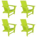 WestinTrends Ashore Adirondack Chairs Set of 4 All Weather Poly Lumber Outdoor Patio Chairs Modern Farmhouse Foldable Porch Lawn Fire Pit Plastic Chairs Outdoor Seating Lime