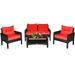 4PCS Patio Rattan Furniture Set Loveseat Sofa Coffee Table Garden W/ Cushion