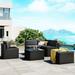 6-Piece Outdoor Furniture Set with PE Rattan Wicker Patio Garden Sectional Sofa Chair removable cushions (Black wicker Grey cushion)