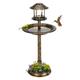 Antique Plastic Round Birdbath Solar Lighted Pedestal Bird Bath Outdoor w/ Planter for Golden Bronze