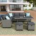 Patio Furniture Set 5 Piece Outdoor Conversation Set Dining Table Chair with Ottoman and Throw Pillows