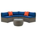 CorLiving Parksville Patio Sectional Set- Blended Grey Finish/Oxford Blue Cushions 3pc