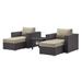 Contemporary Modern Urban Designer Outdoor Patio Balcony Garden Furniture Lounge Sofa Chair and Coffee Table Fire Pit Set Fabric Rattan Wicker Beige