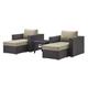 Contemporary Modern Urban Designer Outdoor Patio Balcony Garden Furniture Lounge Sofa Chair and Coffee Table Fire Pit Set Fabric Rattan Wicker Beige