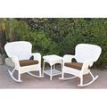 W00213-2-RCES007 Windsor White Wicker Rocker Chair & End Table Set with Brown Cushion