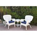 W00213-2-CES011 Windsor White Wicker Chair & End Table Set with Blue Cushion