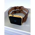 24K Gold Plated 44MM iWatch Series 6 with Leather Etoupe Double Buckle Cuff
