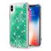 FIEWESEY Case for iPhone X 3 in1 Layers Hybrid Liquid Stars Shaped Glitter Flowing Quicksand case Clear Soft Shockproof TPU Slim Protective Cover for iPhone X/XS(Green)