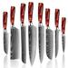 Senken Knives 8-Piece Japanese Kitchen Knife Set w/ Damascus Blade Pattern & Red Resin Handles High Carbon Stainless Steel in Black/Gray/Red | Wayfair
