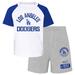 Infant White/Heather Gray Los Angeles Dodgers Ground Out Baller Raglan T-Shirt and Shorts Set