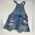 American Eagle Outfitters Jeans | American Eagle Tomgirl Shortall Light Wash Distressed Short Overalls Size Small. | Color: Blue | Size: Small
