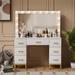 Brayden Studio® Azmira 43.3" Large Makeup Vanity, Vanity Set w/ Lighted Mirror Wood in White | 55.1 H x 43.3 W x 16 D in | Wayfair