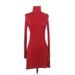 H&M Casual Dress - Mini Turtleneck Long sleeves: Red Print Dresses - Women's Size 4