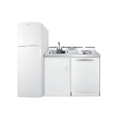 Summit ACKDW721G 72" Kitchenette w/ Sink, 2 Burners, Refrigerator/Freezer, & Dishwasher - White, 115v