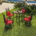 Dextrus 5Pcs Patio Swivel Bar Set 32 Square Patio Bar Table (Umbrella Hole and Rhombus Back) and 4 Cushioned Swivel Bar Stools Metal Patio Bar Set Ideal for Patio Lawn Garden Porch Black