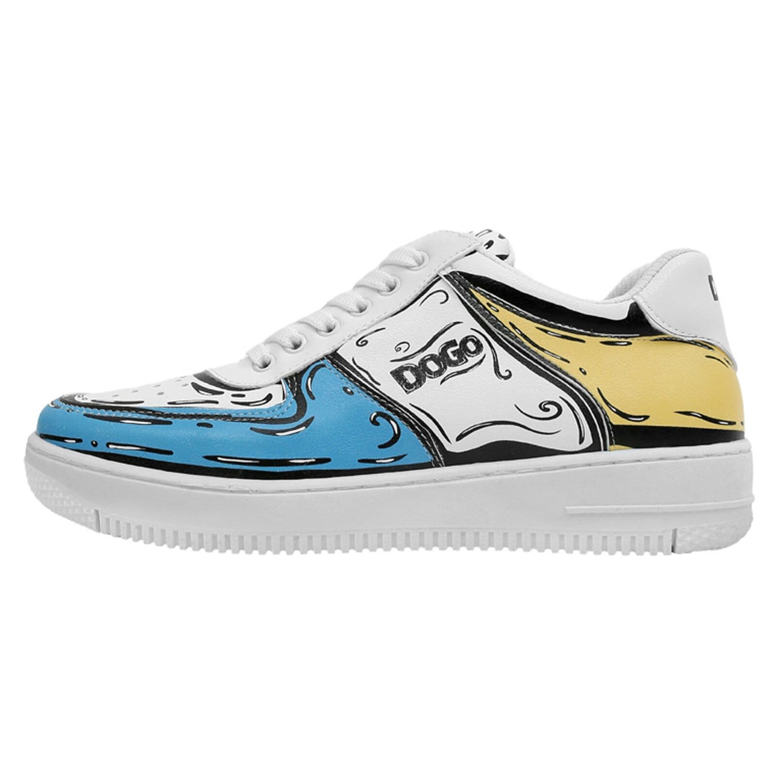 Sneaker DOGO "Dice Low-Top Sneaker Dogo Sketch Damen Sneaker", Damen, Gr. 37, Normalschaft, bunt (weiß), Lederimitat, Schuhe Skaterschuh Sneaker low, Handgefertigt