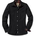 CQR Women's Plaid Flannel Shirt Long Sleeve, All-Cotton Soft Brushed Casual Button Down Shirts, Flannel Plaid Shirts Solid Black, L