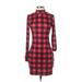 Shein Casual Dress - Bodycon Mock Long sleeves: Red Checkered/Gingham Dresses - Women's Size 4