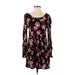 Forever 21 Casual Dress - Mini Scoop Neck Long sleeves: Black Floral Dresses - Women's Size Small